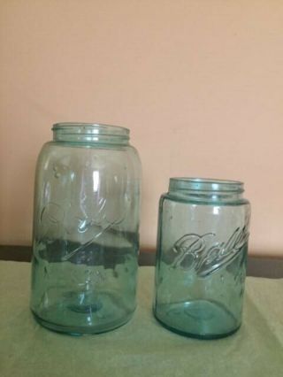 Set Of 2 Vintage Ball Mason Jars/ Quart And Pint Colored Glass Jars