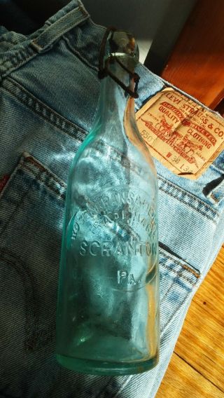 Vintage Aqua Blob Top Bottle Scranton Pa.  Rare Soda Beer