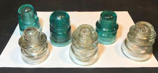 6 Vintage Glass Insulators Brookfield Whitall Tatum