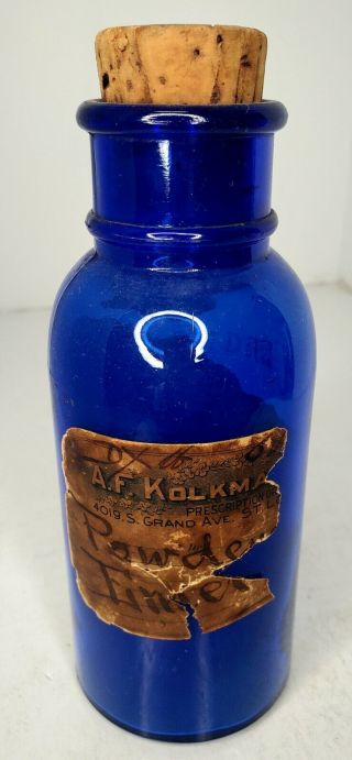 Antique Large 6.  5 " Cobalt Blue Bromo - Seltzer A.  F.  Kolkman St.  Louis Paper Label
