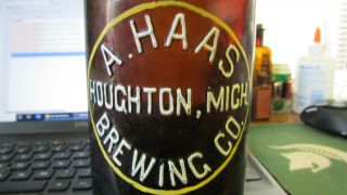 Houghton,  Mich.  A.  Haas Brewing Co.  Bls Blob Top Amber Beer Bottle Rare Variant