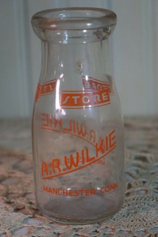 Antique Milk Bottle A.  R.  Wilkie Manchester Conn Ct Conneticut