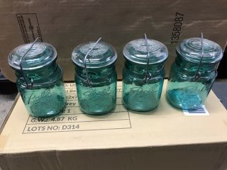 Vintage Blue Ball Jars With Glass Lids Set Of 4 Pint Size