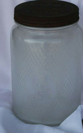 VTG OLD JUDGE COFFEE GLASS JAR WITH LID 9.  5 