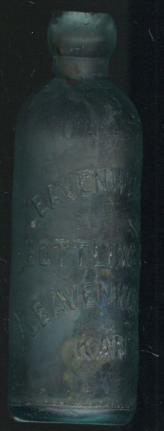 Old Blob Top Soda Bottle Embossed Leavenworth Bottling Co.  Leavenworth,  Kan.