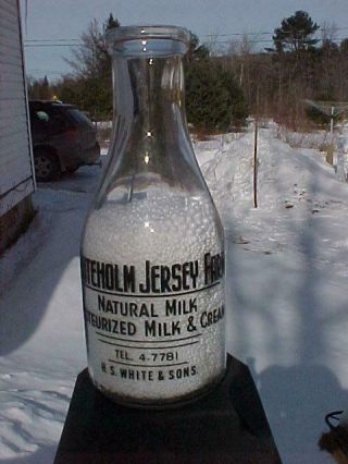Vintage Early Maine ? Quart Black Pyro Milk Bottle Whiteholm Jersey Farm