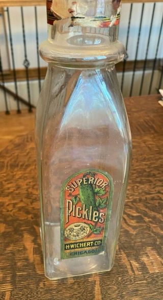 Antique 11 " Tall Superior Pickle Jar Label H.  Wichert Co Chicago,  Il