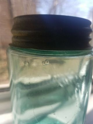 Antique Vintage Pint Ball Mason Jar 1896 - 1910 Aqua Triple L Zinc/Milk Glass Lid 2