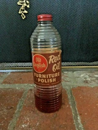 Vitg 1940s Or 1950s Old English Furniture Rose Oil Polish Glass Bottle 1/4 Full