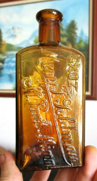 Amber Colored Mary T.  Goldman Bottle St.  Paul,  Mn 1910 