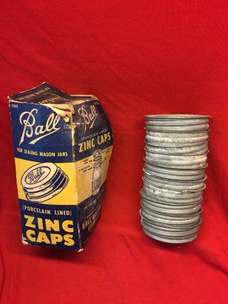 10 Vintage Nos Ball Zinc Caps Lids Mason Jar W/box Bottle Canning