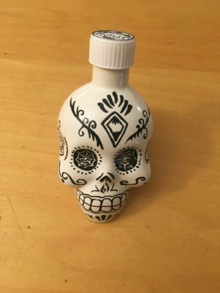 Kay Tequila 50 Ml Ceramic Hand Painted Skull,  Empty,  Black & White