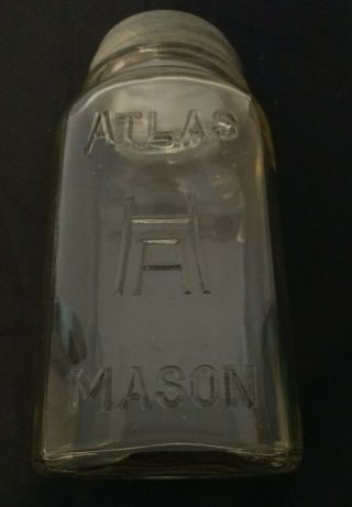 Vintage H Over A Atlas Square Half Gallon Mason Jar With Glass Seal Lid Insert