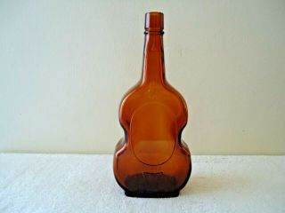 Vintage Brown Glass Guitar Shaped Liquor Bottle " Collectible Item "