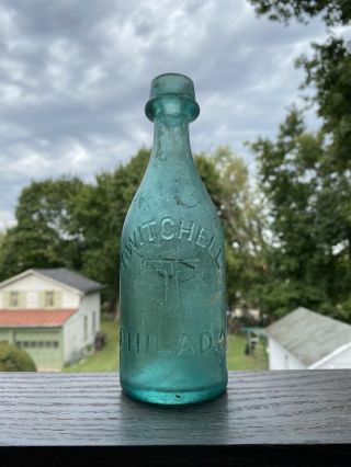 Twitchell Philadelphia Pa Deep Aqua Green Squat Pony Soda Bottle 1860s Blob T