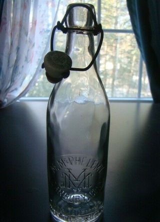 Antique M.  Mc Phelemy - Danbury,  Conn.  Blob Top Beer Bottle W/ Stenciled Stopper