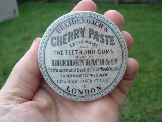 Antique Victorian Breidenbach`s Cherry Tooth Paste Pot Lid & Base London.