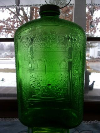 1931 Hemingray Glass 2 Qt Refrigerator Water Bottle Embossed Waterfall