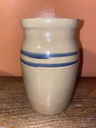 Antique Stoneware Crock/ Fruit Jar With Two Cobalt Blue Lines