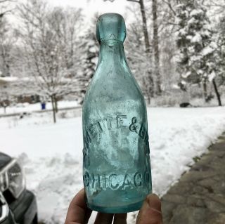 Early Pony Blob Soda Bottle A Mette & Bro Chicago Il 1870s Blue - Aqua Dug