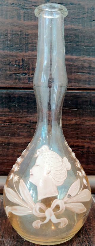 Antique Mary Gregory Painted Barber Bottle Cameo Lady 