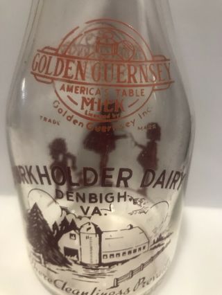 Burkholder Dairy Quart Milk Bottle Denbigh Virginia Va