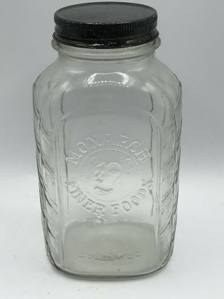 Vintage Advertising Embossed Jar Monarch Finer Foods Coffee Jar Embossed Lion