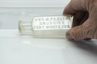 Vintage Bottle Jno Parker Druggist Fort Worth Texas 3 1/2 Inch