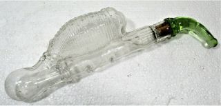 Scarce Figural Glass Bottle 19th C Long Stemmed Smoking Pipe,  Compete W/stopper