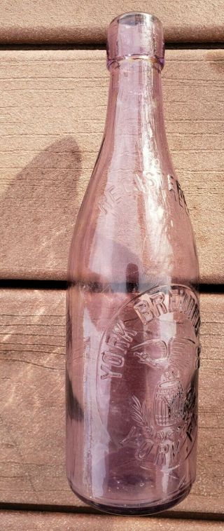 Antique Purple Bottle Embossed Eagle & Barrel York Brewing Co York Pa