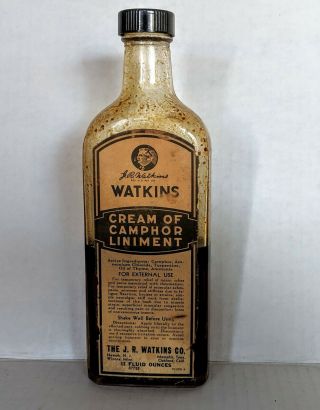 Watkins Cream Of Camphor Liniment Clear Glass Bottle Partial Plastic Screw Top