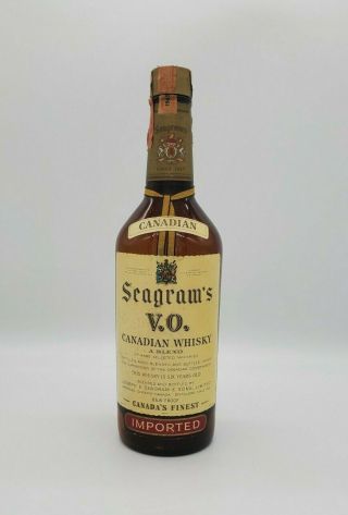 Vintage Seagram’s V.  O.  Canadian Whisky Empty Bottle 1965 Tax Stamp