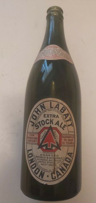 Rare (london,  Ont) " Labatts Extra Stock Ale " 22 Oz Green Beer Bottle - Paper Labels