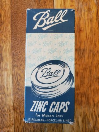 Vintage Box Of 12 Ball Zinc Caps For Mason Jars,  In Ball