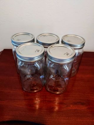 Ball Wide Mouth Canning Jars 1 Qt W Sure Tight Lids Set Of 5 Holds 32 Oz