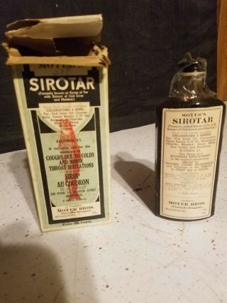 Vintage Bottle Sirotar Cough Syrup Medicine & Box,  Moyer Bros.  Bloomsburg,