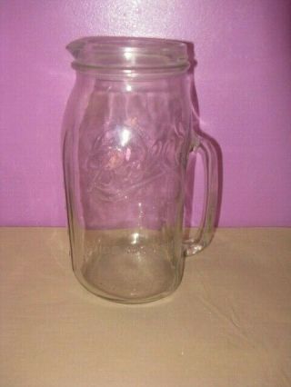 Vintage Ball Wide Mouth Mason Jar 64 Oz Clear Glass Handled Pitcher Made In Usa