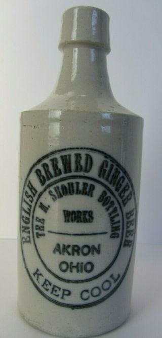 Stoneware Ginger Beer Bottle - Akron Ohio - M.  Shouler Bottling.