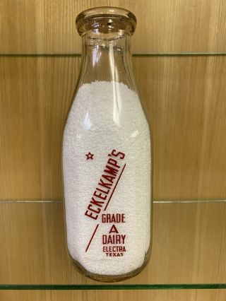 Square Quart Pyro Milk Bottle Eckelkamps Dairy Electra Texas 1949