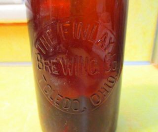 Finlay Brewing Co.  - Toledo,  Ohio Embossed Quart Amber Blob Top Beer Bottle
