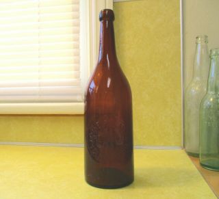 Finlay Brewing Co.  - Toledo,  Ohio Embossed Quart Amber Blob Top Beer Bottle 2