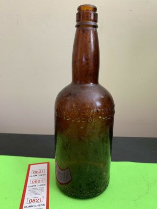 Vintage Antique Amber Glass Bottle 10.  5 " - John Gillon & Co Ltd.  - Glasgow Scotland