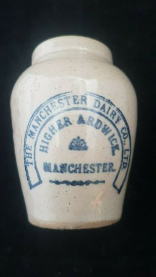 Blue Print Stoneware Cream Pot Crock The Manchester Dairy Higher Ardwick