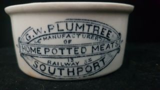 Victorian Home Potted Meat Crock Pot " G.  W.  Plumtree " {13 Railway St} Southport