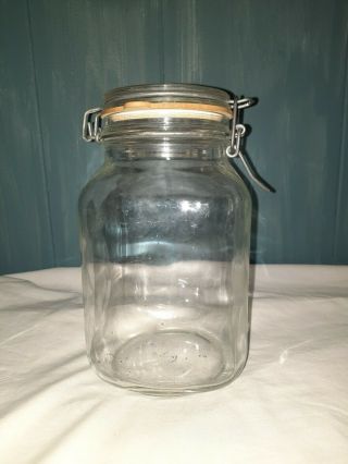 Vintage Per Alimenti Only Glass Clear 2 Liter Canister Jar Bail Wire Seal Lid Fv