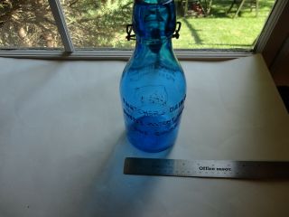 Vintage 1965 Crowford China 1 Quart Blue Milk Bottle Thatchers Dairy 1884