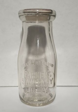 Parkers Sanitary Dairy Half Pint Milk Bottle Barberton Ohio Nr.  - Htf