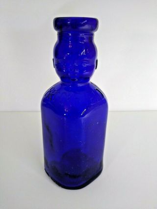 Vintage Brookfield Milk Double Baby Face Top Cobalt Blue Quart Milk Bottle 9.  5 "