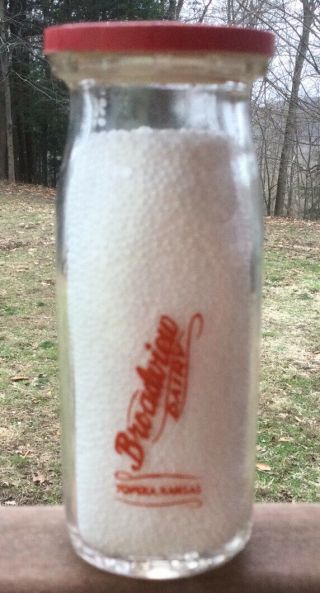 Vintage Red Pyro Glass Half Pint Milk Bottle / Broadview Dairy / Topeka,  Kansas