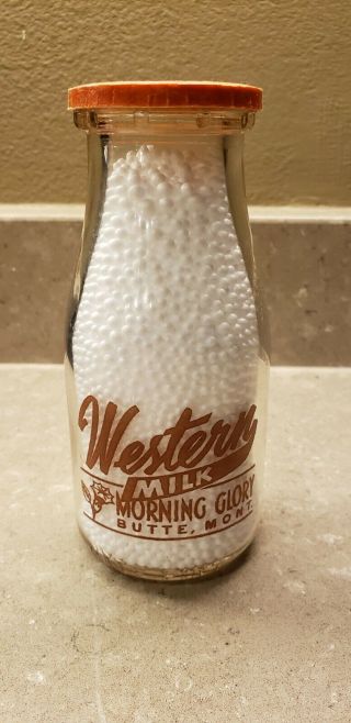 Western Milk Morning Glory Butte Montana Bottle Half Pint Early 1900 